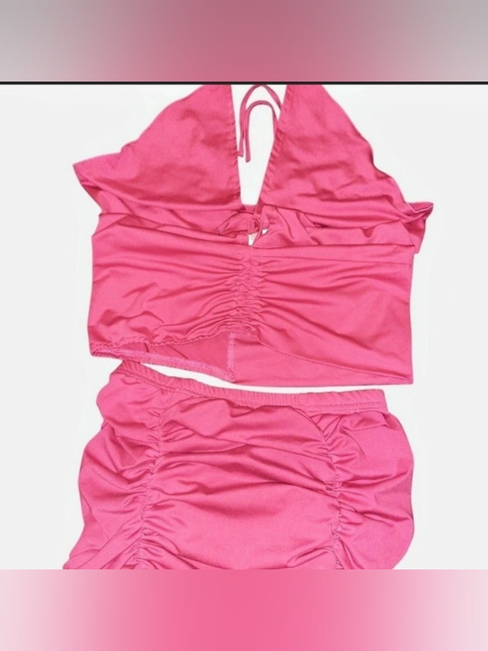 Ruched Crop Top and Skirt Set in Hot Pink Small NEW